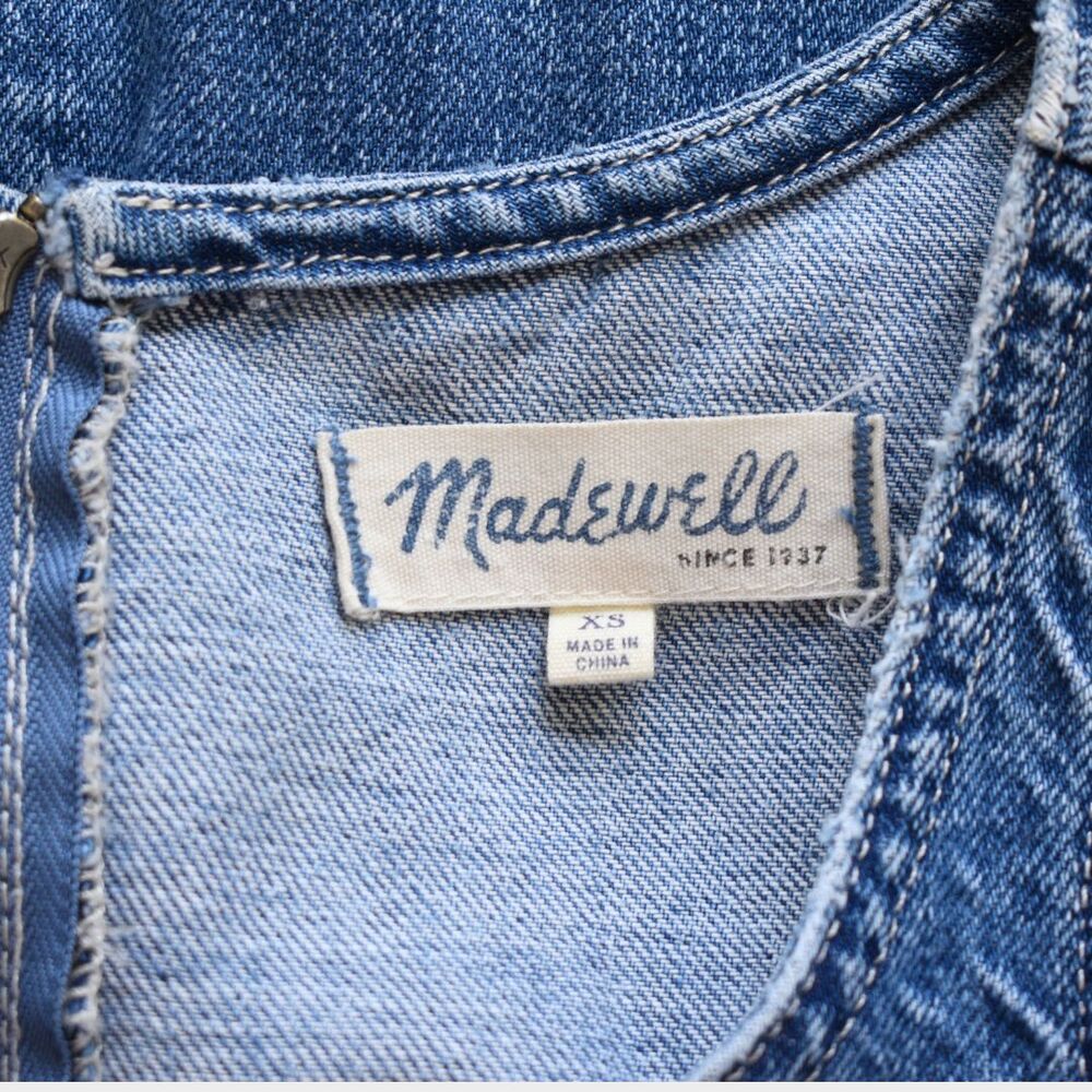 Madewell Blue Denim Utility Shift Apron Mini Dress Pockets Womens Size XS - Picture 5 of 9